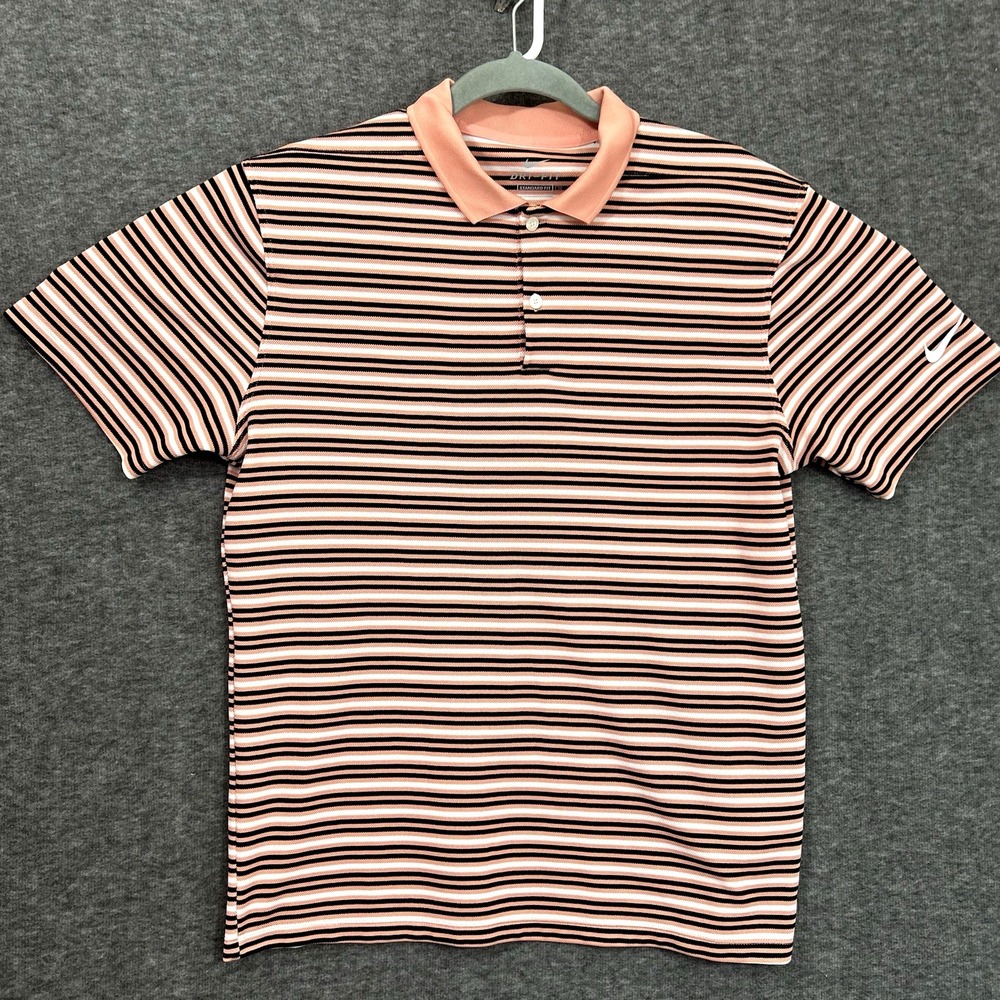 Nike Dri-Fit Victory Stripe Golf Polo Shirt Men's Size Medium Pink Stretch